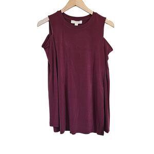 Michael Kors Long Cold Shoulder Sleeve Top Merlot Women's Small